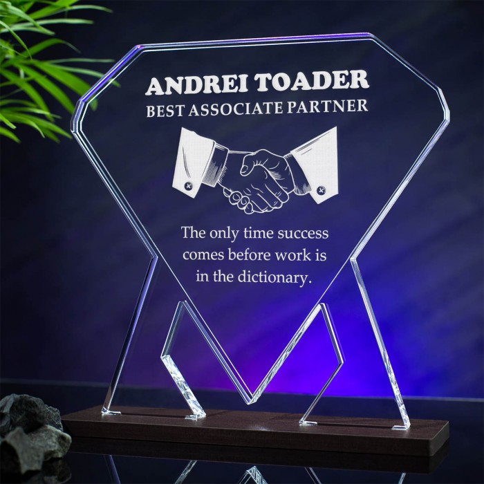Trofeu The best partner, Succesul inseamna munca, Cadou personalizat Diamant
