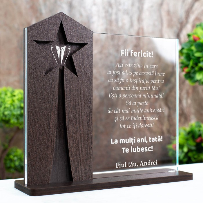 Trofeu Aniversare tata, Fericire si iubire, Cadou personalizat Astru