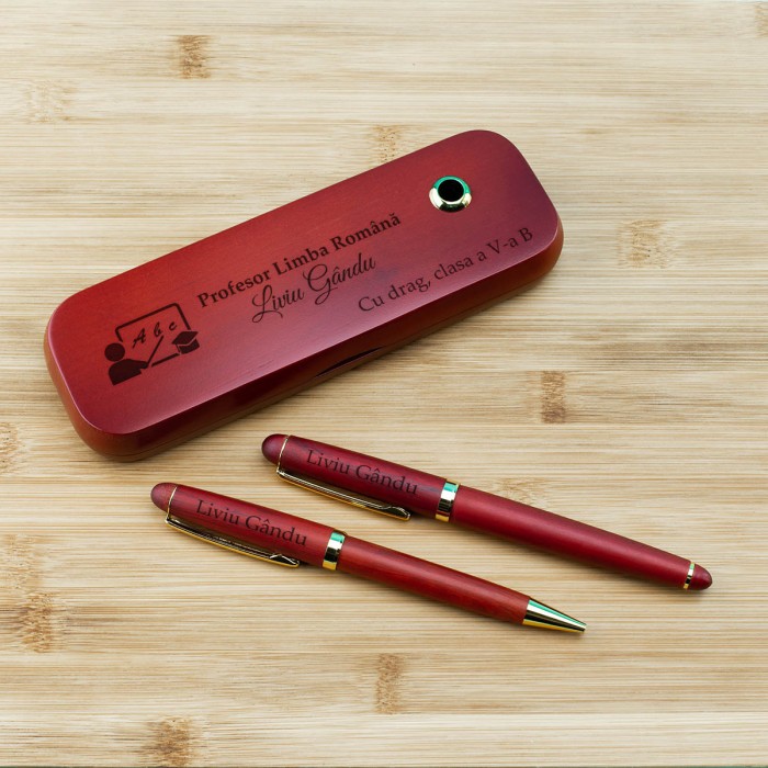 Set de scris Profesor de limba romana, Dedicare, Cadou personalizat Stilou