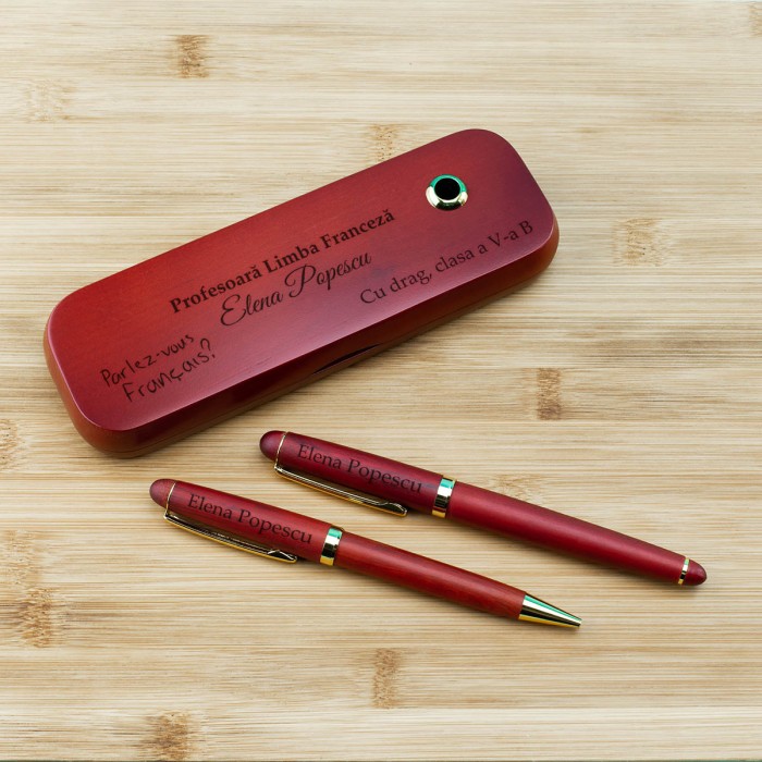 Set de scris Profesoara de franceza, Francais, Cadou personalizat Stilou