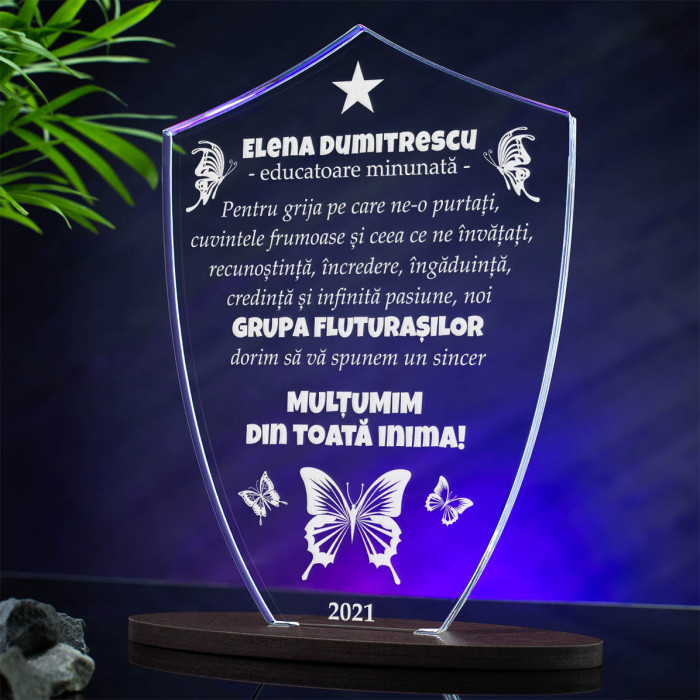 Trofeu Educatoare minunata, Recunostinta, Cadou personalizat Scut