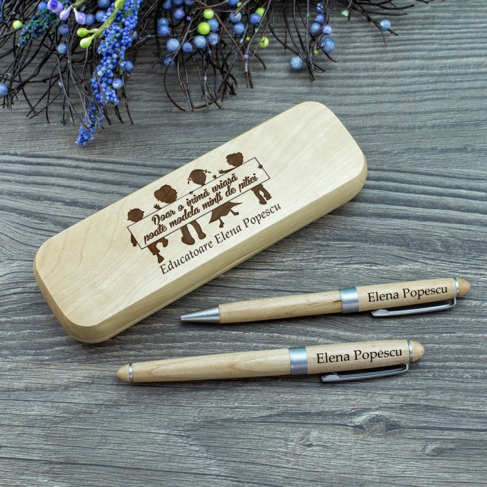 Set de scris Educatoare, O inima mare, Cadou personalizat Roller