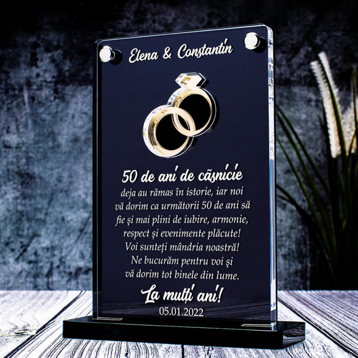 Trofeu Nunta de Aur, 50 ani casnicie, Cadou personalizat Gamos
