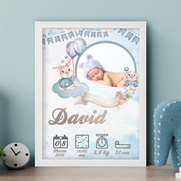 Tablou Nou Nascut,  Sunt baietel, A3 Cadou Personalizat