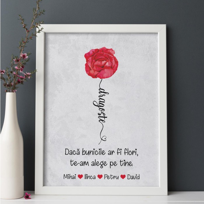 Tablou Bunici, O bunica frumoasa ca o floare, A3 Cadou Personalizat