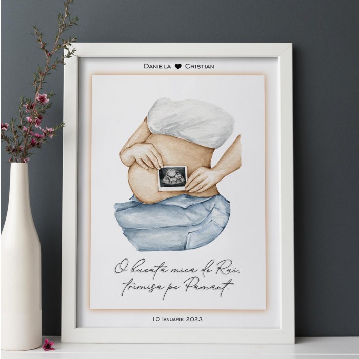 Tablou Mama, O bucata mica de Rai ecografie, A3 Cadou Personalizat