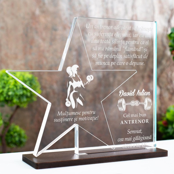 Trofeu Antrenor Fitness, Antrenori dedicati, Cadou personalizat Stea
