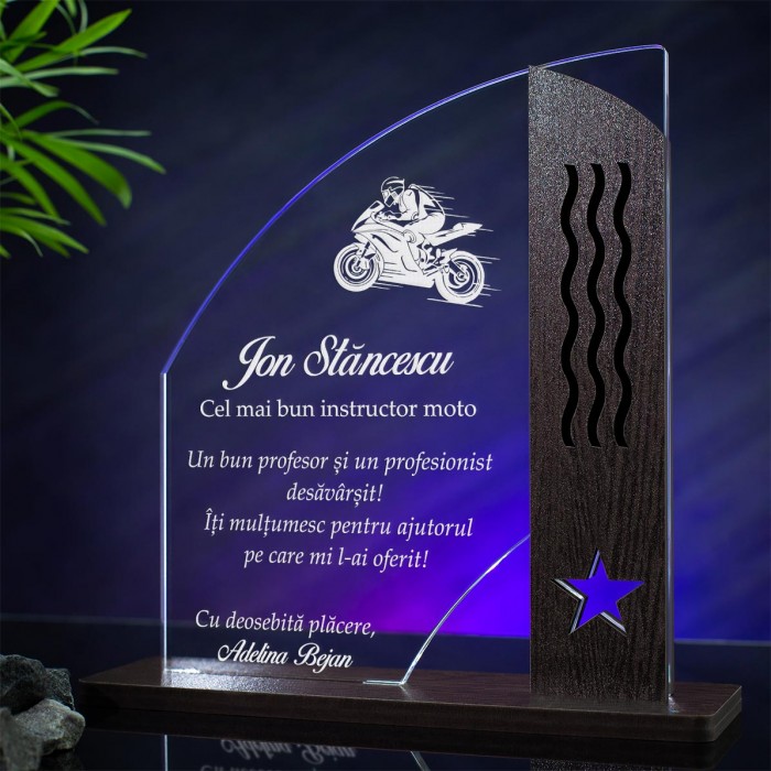 Trofeu Instructor Moto, Motociclist prudent, Cadou personalizat Doric