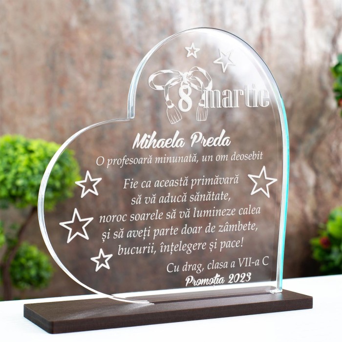 Trofeu 8 Martie, Profesor Minunat, Cadou personalizat Inima