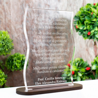 Cadou personalizat Trofeu Plexiglas - Poezie pentru doamna invatatoare