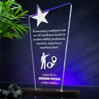 Cadou personalizat Trofeu Plexiglas Cupa cu stelute - Multumiri pentru Politist