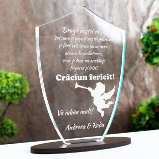 Cadou personalizat Trofeu Plexiglas Scut - Mesaj de Craciun pentru nasi